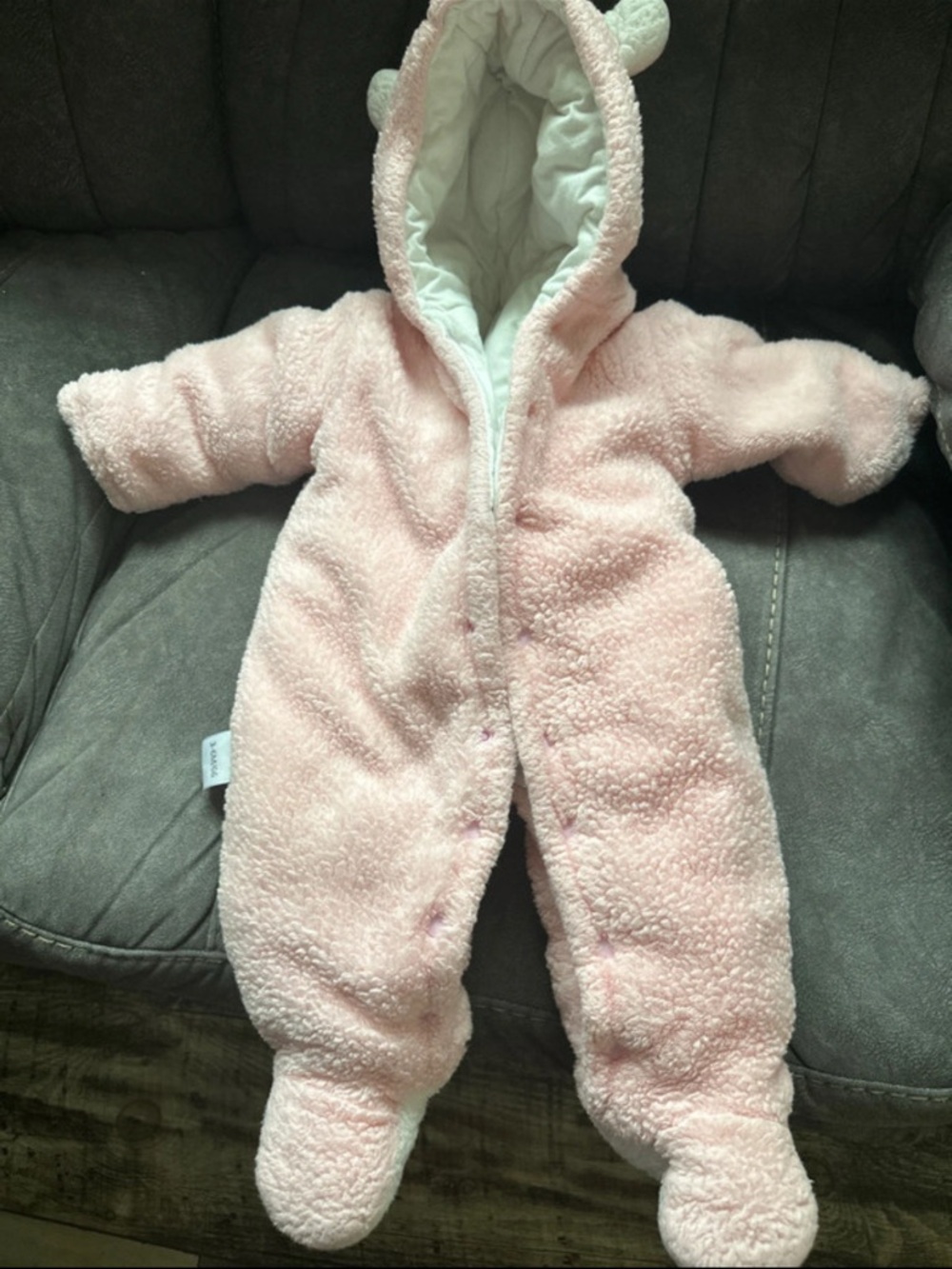 Soft Pink Hooded Baby One-Piece Snowsuit